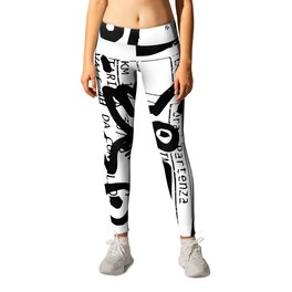 Creatures Graffiti Black and White on French Train Ticket Leggings
