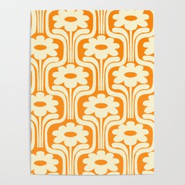 70s Orange Flower Pattern Poster