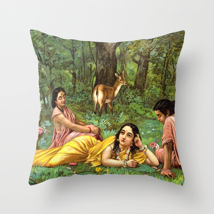 Shakuntala Patralekhana by Raja Ravi Varma Throw Pillow