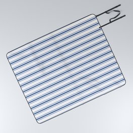 Mattress Ticking Wide Horizontal Stripe in Dark Blue and White Picnic Blanket