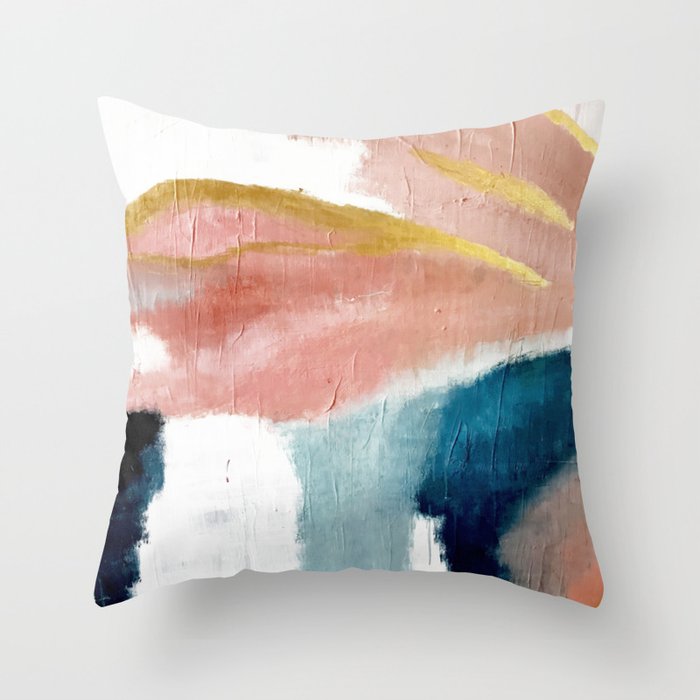 Exhale: a pretty, minimal, acrylic piece in pinks, blues, and gold Throw Pillow