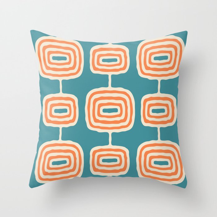 Mid Century Modern Atomic Rings Pattern 251 Turquoise Orange and Beige Throw Pillow