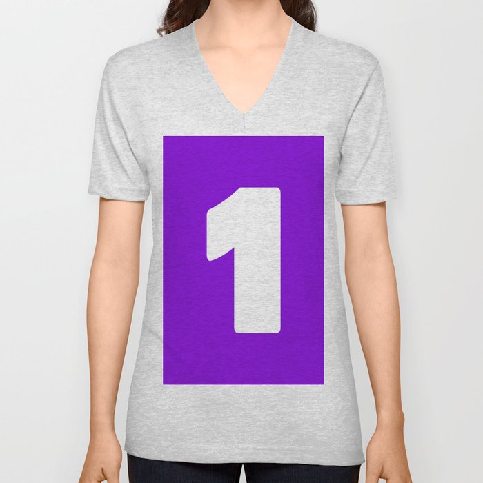 1 (White & Violet Number) V Neck T Shirt