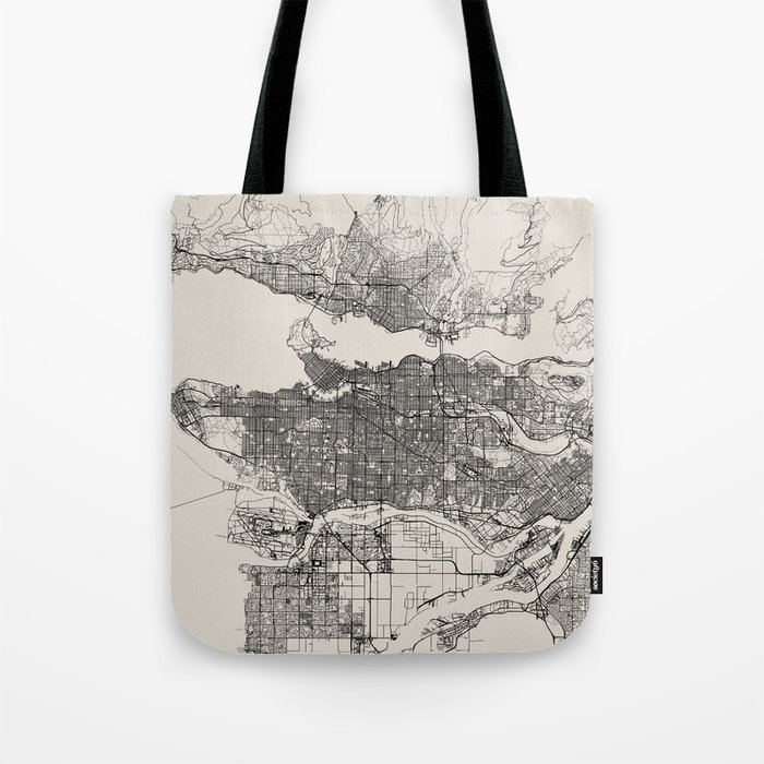 Vancouver, Canada - Black and White City Map - Aesthetic Tote Bag
