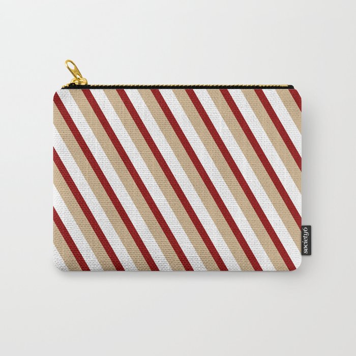 Dark Red, Tan, and White Colored Stripes Pattern Carry-All Pouch