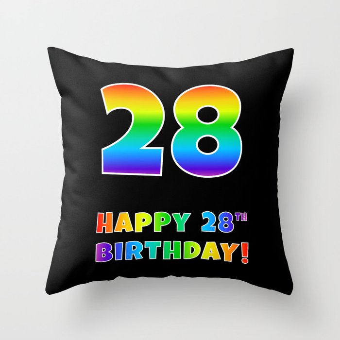 HAPPY 28TH BIRTHDAY - Multicolored Rainbow Spectrum Gradient Throw Pillow