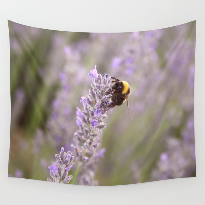 Bumblebee On Lavender Photograph Up Close Wall Tapestry