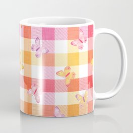 Checks and Butterflies Pink Orange Yellow Mug