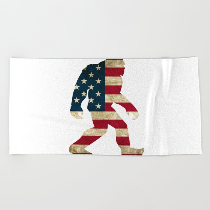 Bigfoot american flag Beach Towel