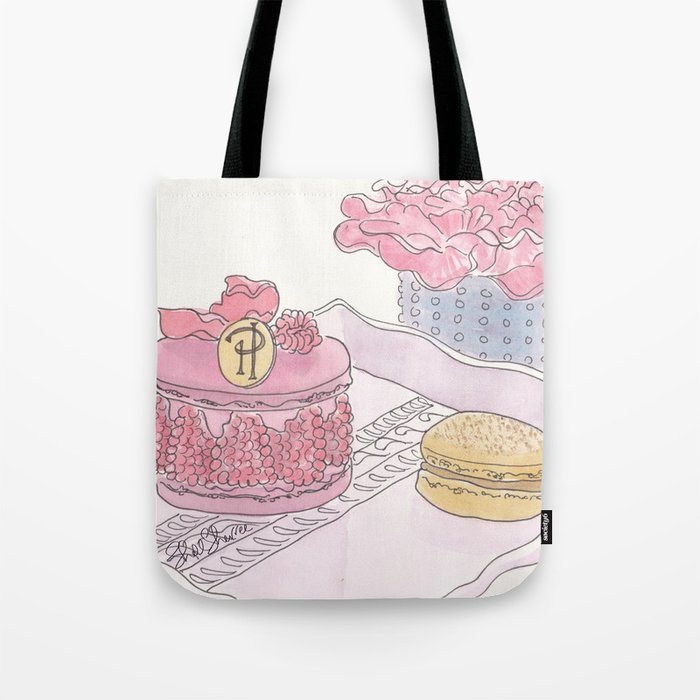 French Sweets - Pink Rose Macaron and Flowers Tote Bag