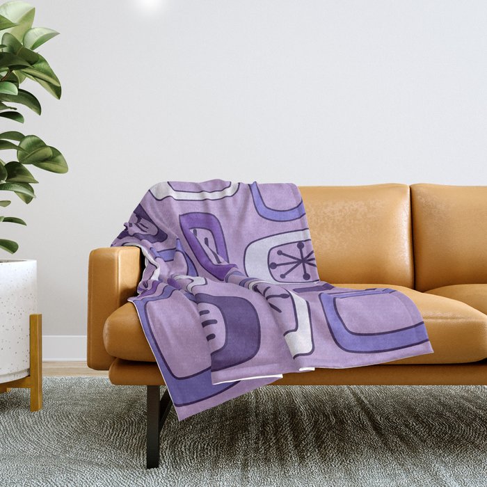 Midcentury MCM Rounded Rectangles Purple Throw Blanket