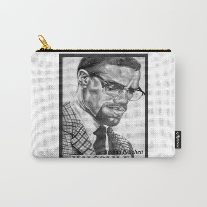 Print of free hand graphite pencil drawing of Malcolm X Carry-All Pouch
