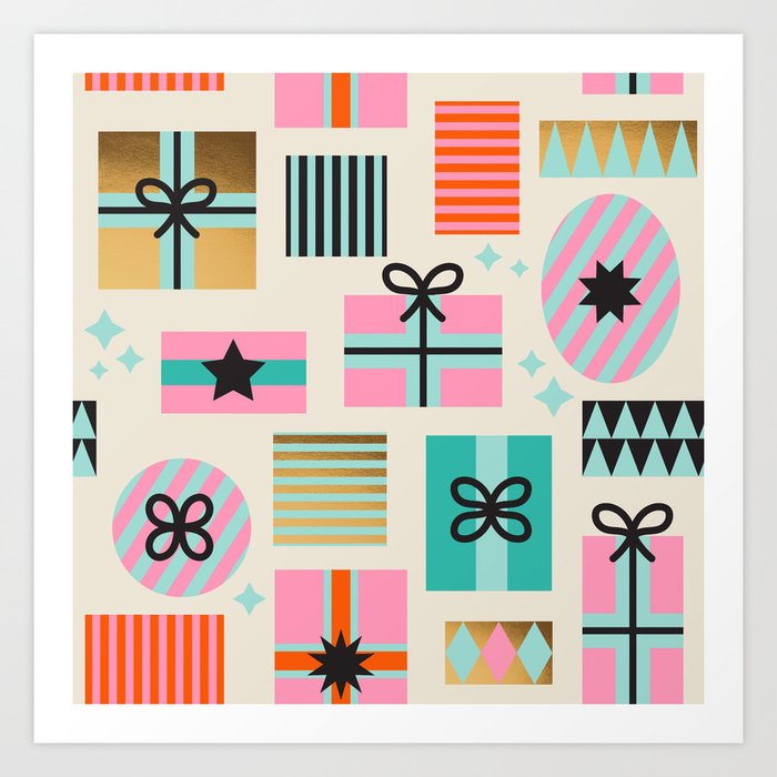 Retro Geometric Christmas gift Pattern 2 Art Print
