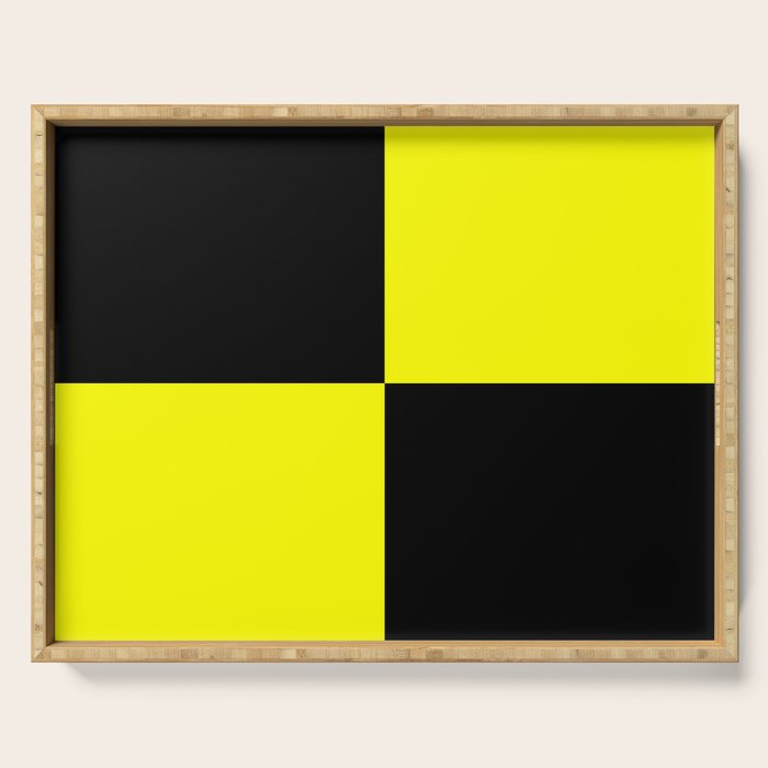 Bright Fluorescent Yellow Neon & Black Checked Checkerboard Serving