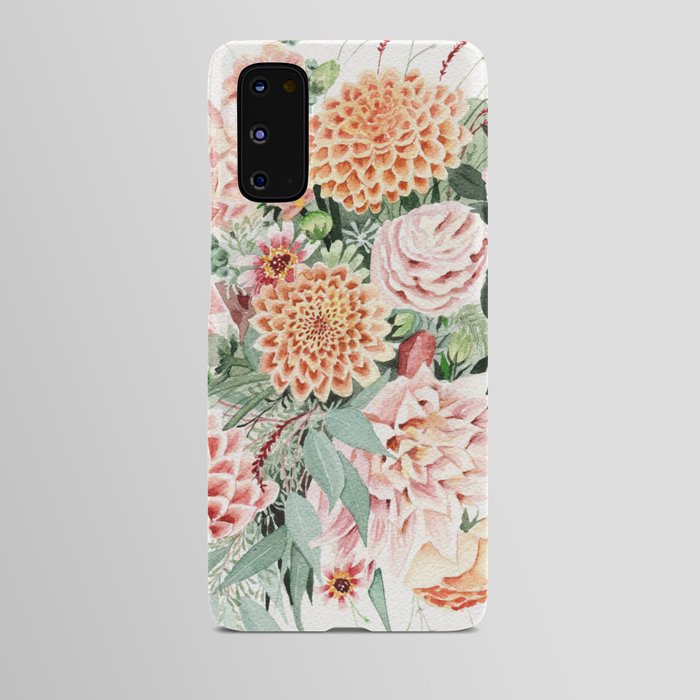Fall Dahlia Bouquet Android Case | Painting, Watercolor, Roses, Pink, Orange, Dahlias, Chrysanthemums, Autumn, Botanical, Botany