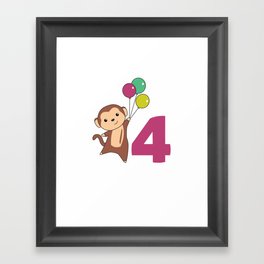 Monkey Fourth Birthday Balloons For Kids Framed Art Print