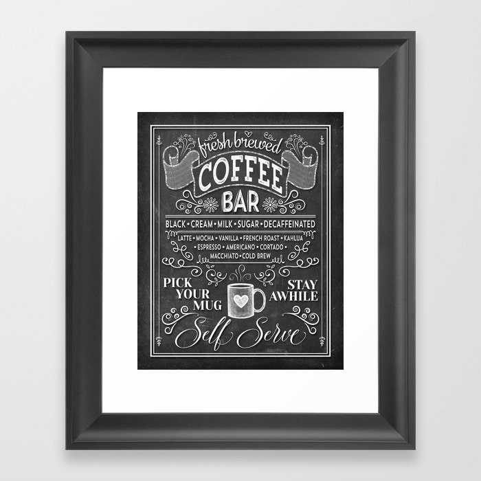 Chalkboard Coffee Bar Sign with Typography  Framed Art Print