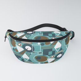 Abstract Geometric Shapes - Teal, Navy, Brown, White Fanny Pack
