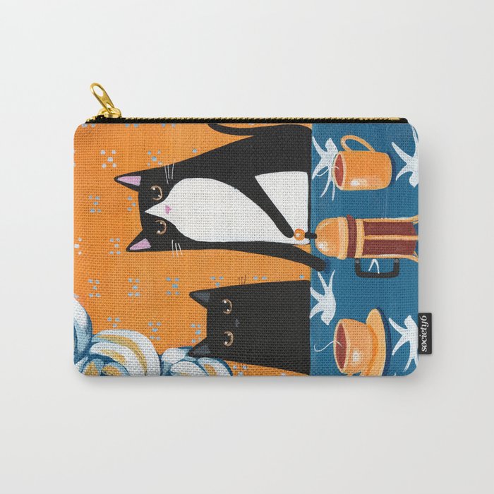 Orange and Blue French Press Cats Carry-All Pouch
