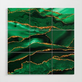 Abstract Green And Gold Emerald Marble Landscape  Wood Wall Art