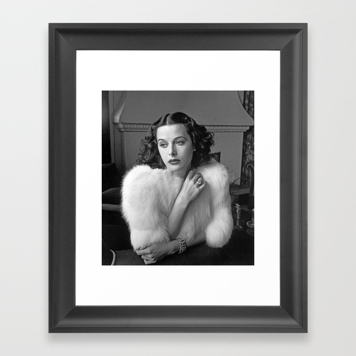 Hollywood brunette bombshell and brilliant starlet Hedy Lamar black and white photograph - photography - photographs Framed Art Print