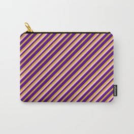 [ Thumbnail: Indigo, Goldenrod & Pink Colored Pattern of Stripes Carry-All Pouch ]
