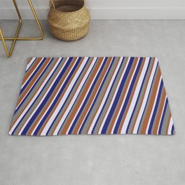 [ Thumbnail: Lavender, Midnight Blue, Gray, and Sienna Colored Lined/Striped Pattern Rug ]