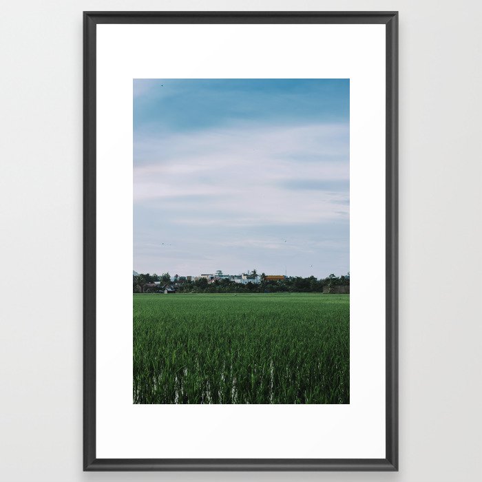 afternoon view near rice fields Framed Art Print