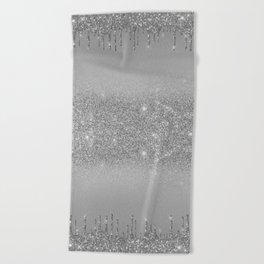 Dripping Silver Glitter  Beach Towel