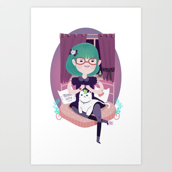 Cat lady Art Print
