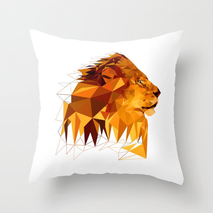 Geometric Lion Wild Animals Big Cat Low Poly Art Brown And Yellow Throw Pillow By Peraboom
