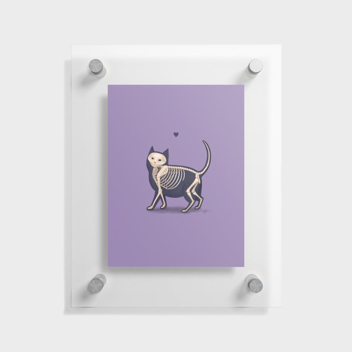 Skeleton Cat Purple Background Floating Acrylic Print