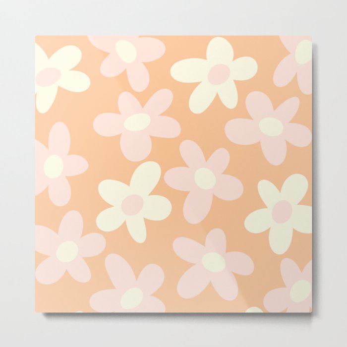 Dancing Daisies || Pastel Retro Flower Print  Metal Print