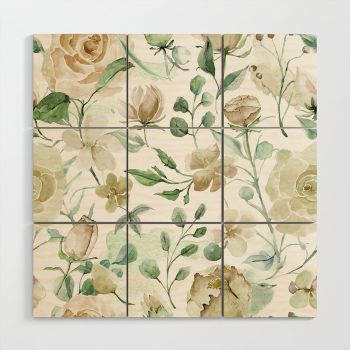 Creme Rose Pattern Wood Wall Art