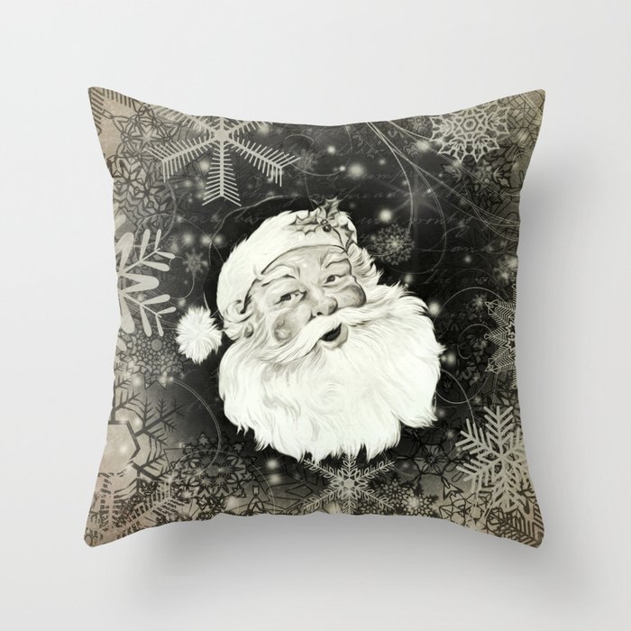 Vintage Santa Claus with snowflakes Throw Pillow