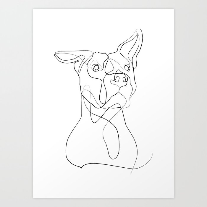 pitbull dog line art art print by birdlines