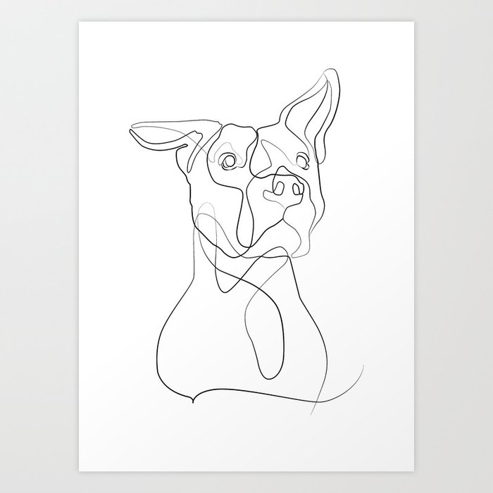 Pitbull Dog Line Art Art Print