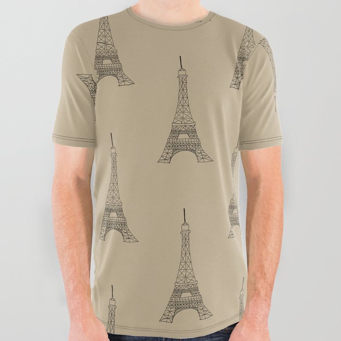 Eiffel Tower Paris (khaki)  All Over Graphic Tee
