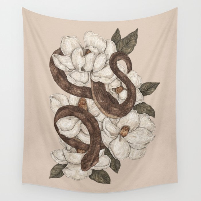 Snake and Magnolias Wall Tapestry