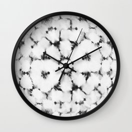 Black and white spots shibori tie dye Wall Clock