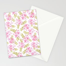 watercolor pink florals on white Stationery Card