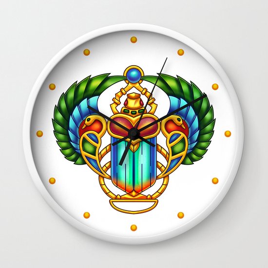 Colorful Egyptian Scarab Digital Painting Wall Clock By Pixaroma