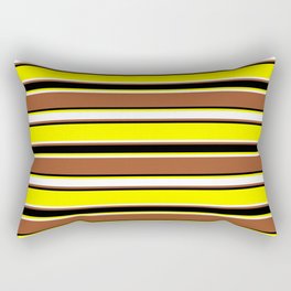 [ Thumbnail: Yellow, White, Sienna & Black Colored Stripes/Lines Pattern Rectangular Pillow ]