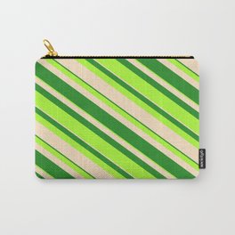 [ Thumbnail: Forest Green, Light Green, and Bisque Colored Striped/Lined Pattern Carry-All Pouch ]