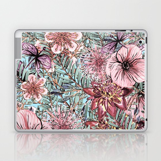 Tropical Pastel Pink Flower Hibiscus Garden Laptop & iPad Skin