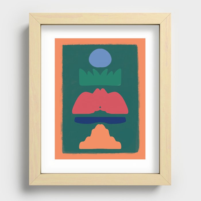 Stacked shapes in orange and green Recessed Framed Print