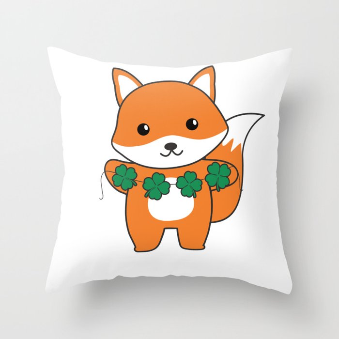 Fox With Shamrocks Cute Animals For Luck Throw Pillow