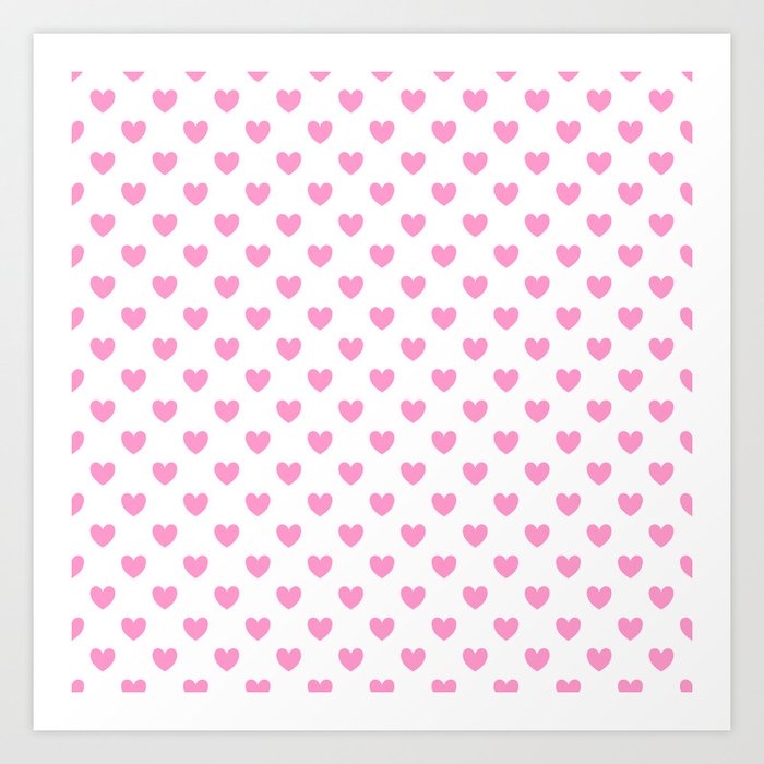 Pink Hearts on White Art Print