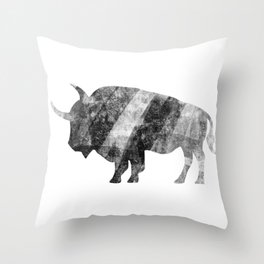 Bison - Black and White - Silhouette - Painted Throw Pillow