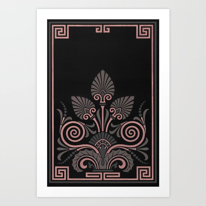 Vintage Greek Pattern Black Gray Pink : The Practical Decorator And Ornamentist Art Print